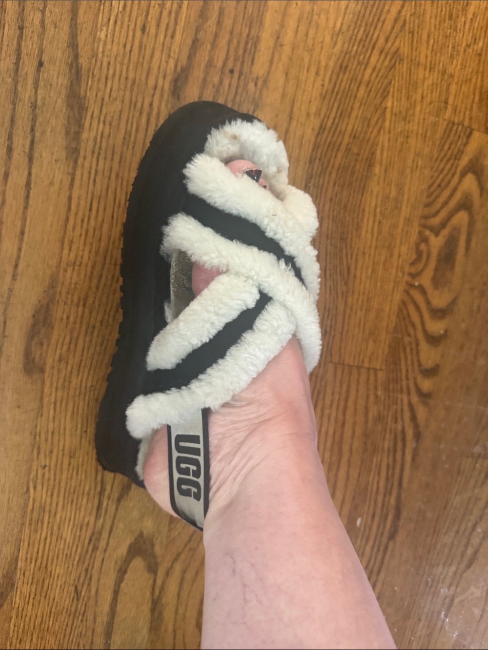 UGG White Shearling Crisscross Slide Sandal - Picture 3 of 10